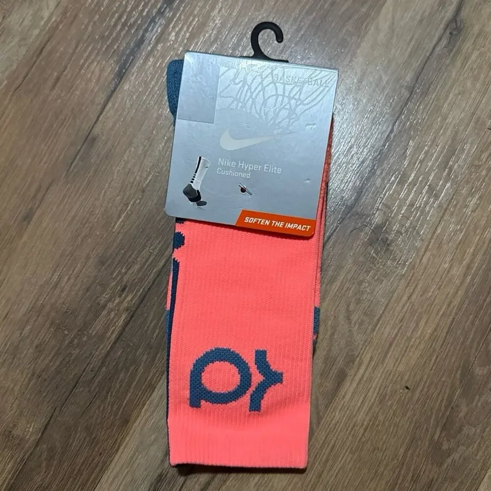 2013 Nike KD Hyper Elite Cushioned Basketball Dri-Fit Pink Orange Crew Socks